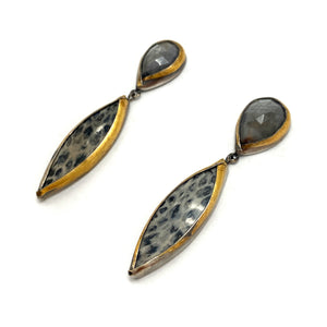 Spotted Jasper and Gold Earrings-Earrings-Austin Titus-Pistachios