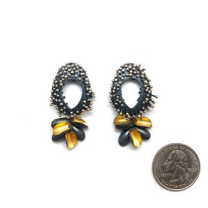 Sprouting Silver Oval and Gold Petal Earrings-Earrings-So Young Park-Pistachios