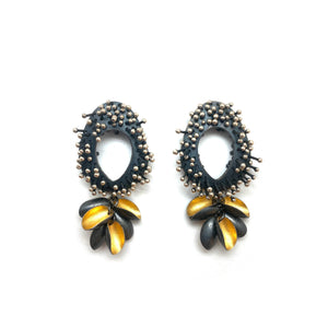 Sprouting Silver Oval and Gold Petal Earrings-Earrings-So Young Park-Pistachios