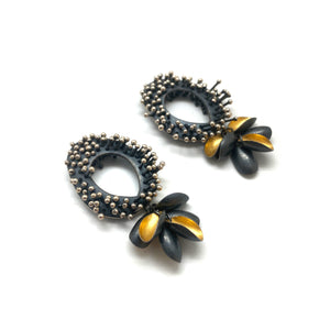 Sprouting Silver Oval and Gold Petal Earrings-Earrings-So Young Park-Pistachios