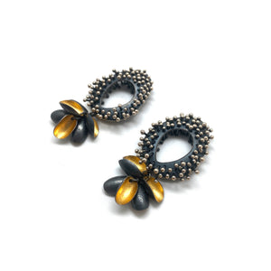 Sprouting Silver Oval and Gold Petal Earrings-Earrings-So Young Park-Pistachios