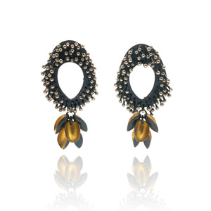 Sprouting Silver Oval and Gold Petal Earrings-Earrings-So Young Park-Pistachios