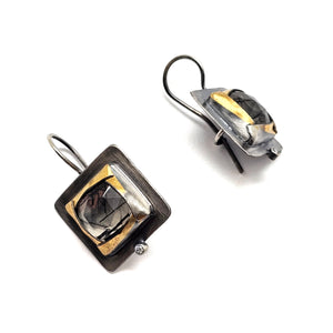 Square Quartz and Diamond Earrings-Earrings-Austin Titus-Pistachios