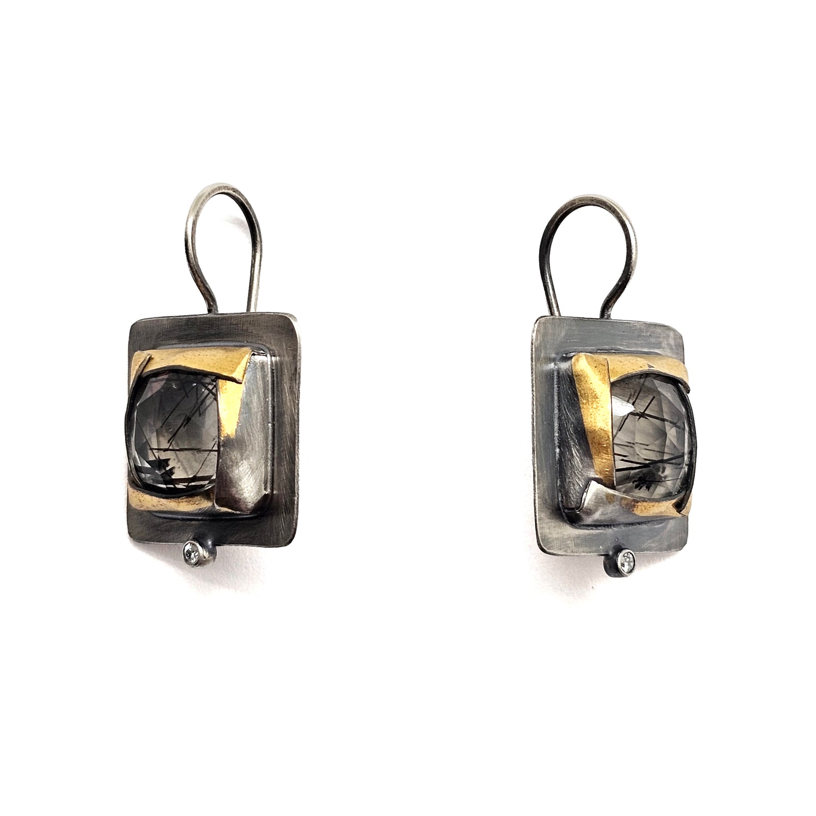 Square Quartz and Diamond Earrings-Earrings-Austin Titus-Pistachios