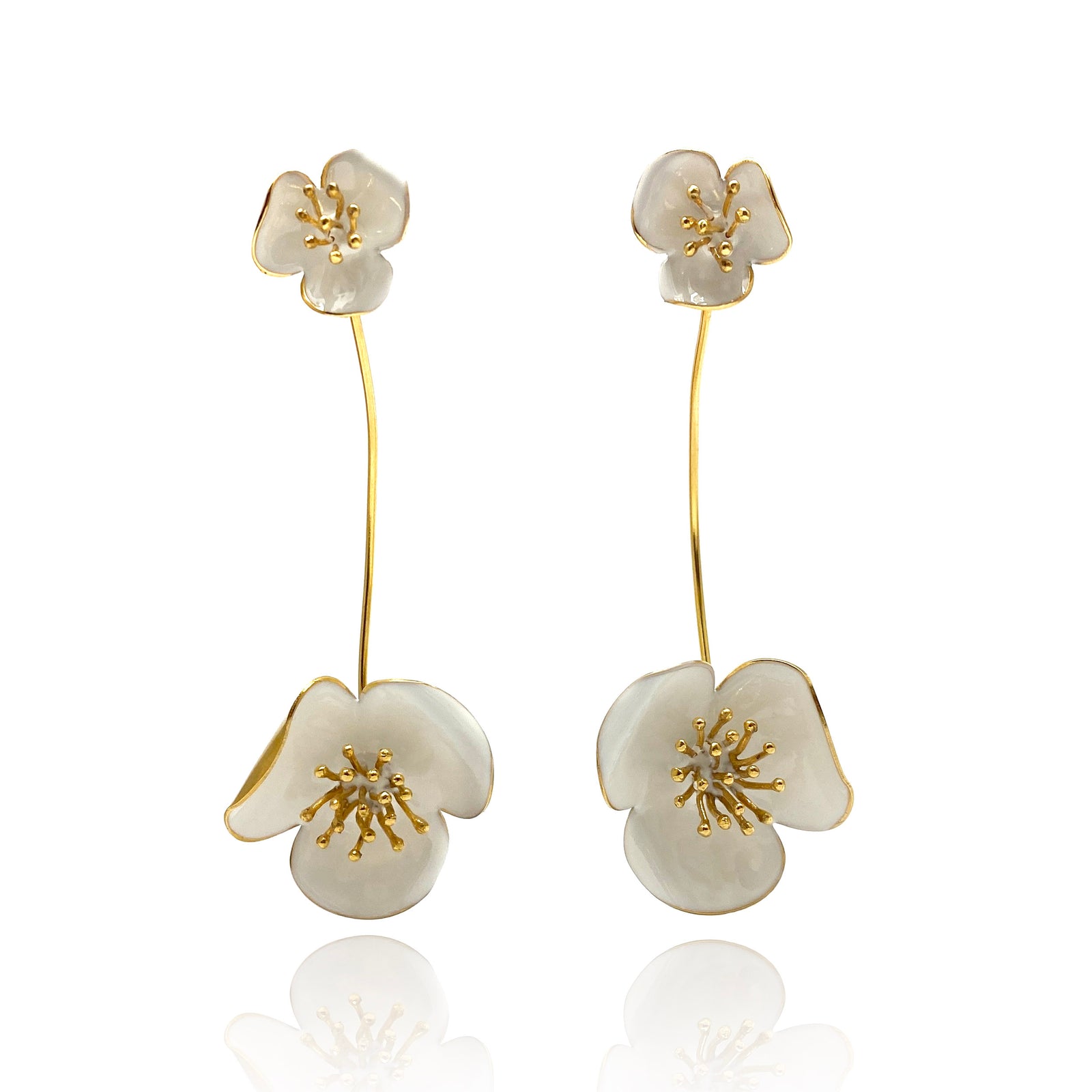 Statement White Flower Earrings-Earrings-Georgia Charal-Pistachios