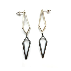 Sterling Silver Double Triangle Links Earrings-Earrings-Veronika Majewska-Pistachios