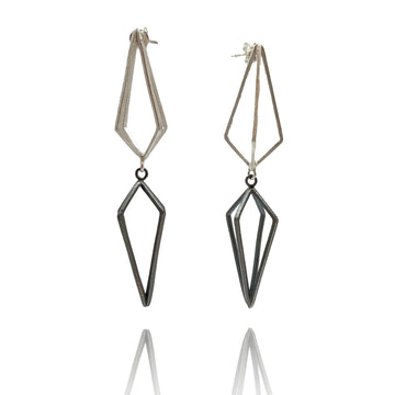 Sterling Silver Double Triangle Links Earrings