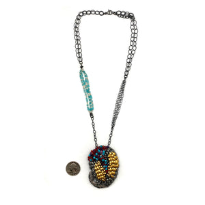 Sterling Silver and Gold Layered Scale Gemstone Brooch/Pendant-Necklaces-So Young Park-Pistachios