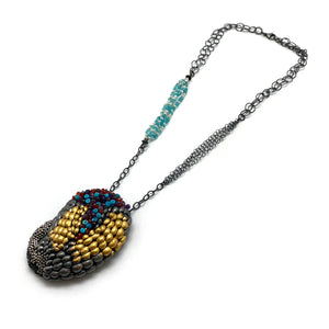 Sterling Silver and Gold Layered Scale Gemstone Brooch/Pendant-Necklaces-So Young Park-Pistachios