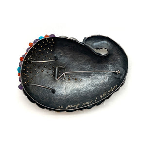 Sterling Silver and Gold Layered Scale Gemstone Brooch/Pendant-Necklaces-So Young Park-Pistachios