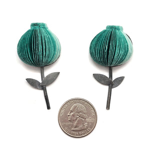 Teal Flower Paper Earrings-Earrings-Naoko Yoshizawa-Pistachios