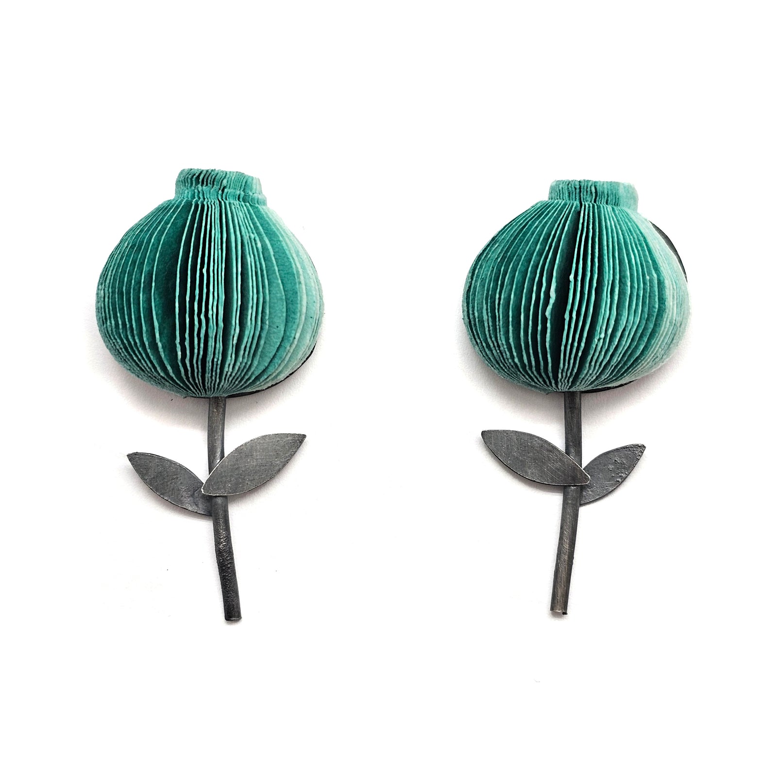Teal Flower Paper Earrings-Earrings-Naoko Yoshizawa-Pistachios