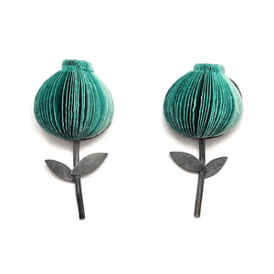 Teal Flower Paper Earrings-Earrings-Naoko Yoshizawa-Pistachios
