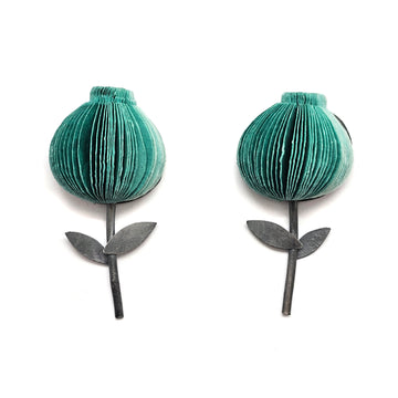 Teal Flower Paper Earrings