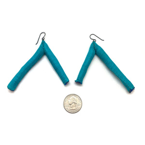 Teal Triangular Fabric Tube Earrings-Earrings-Myung Urso-Pistachios