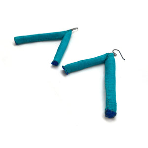 Teal Triangular Fabric Tube Earrings-Earrings-Myung Urso-Pistachios