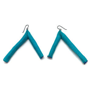 Teal Triangular Fabric Tube Earrings-Earrings-Myung Urso-Pistachios