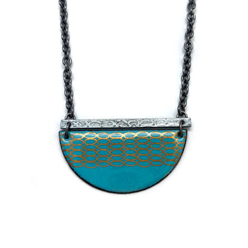 Teal and Gold Enamel Necklace