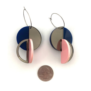 Three Dimensional Blue, Peach & Gray Mirror Earrings-Earrings-Marianne Villalobos-Pistachios