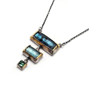 Tiered Blue Stone and Gold Necklace-Necklaces-Austin Titus-Pistachios