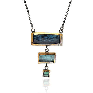 Tiered Blue Stone and Gold Necklace-Necklaces-Austin Titus-Pistachios