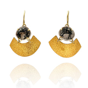 Tourmalinated Quartz Arch Earrings-Earrings-Heather Guidero-Pistachios