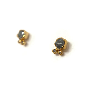 Triple Diamond and Gold Stud Earrings-Earrings-Amit Mangal-Pistachios