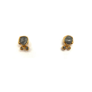 Triple Diamond and Gold Stud Earrings-Earrings-Amit Mangal-Pistachios