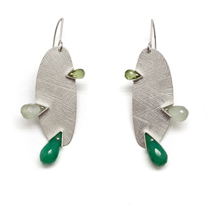 Triple Green Stone Sterling Silver Earrings - Pistachios