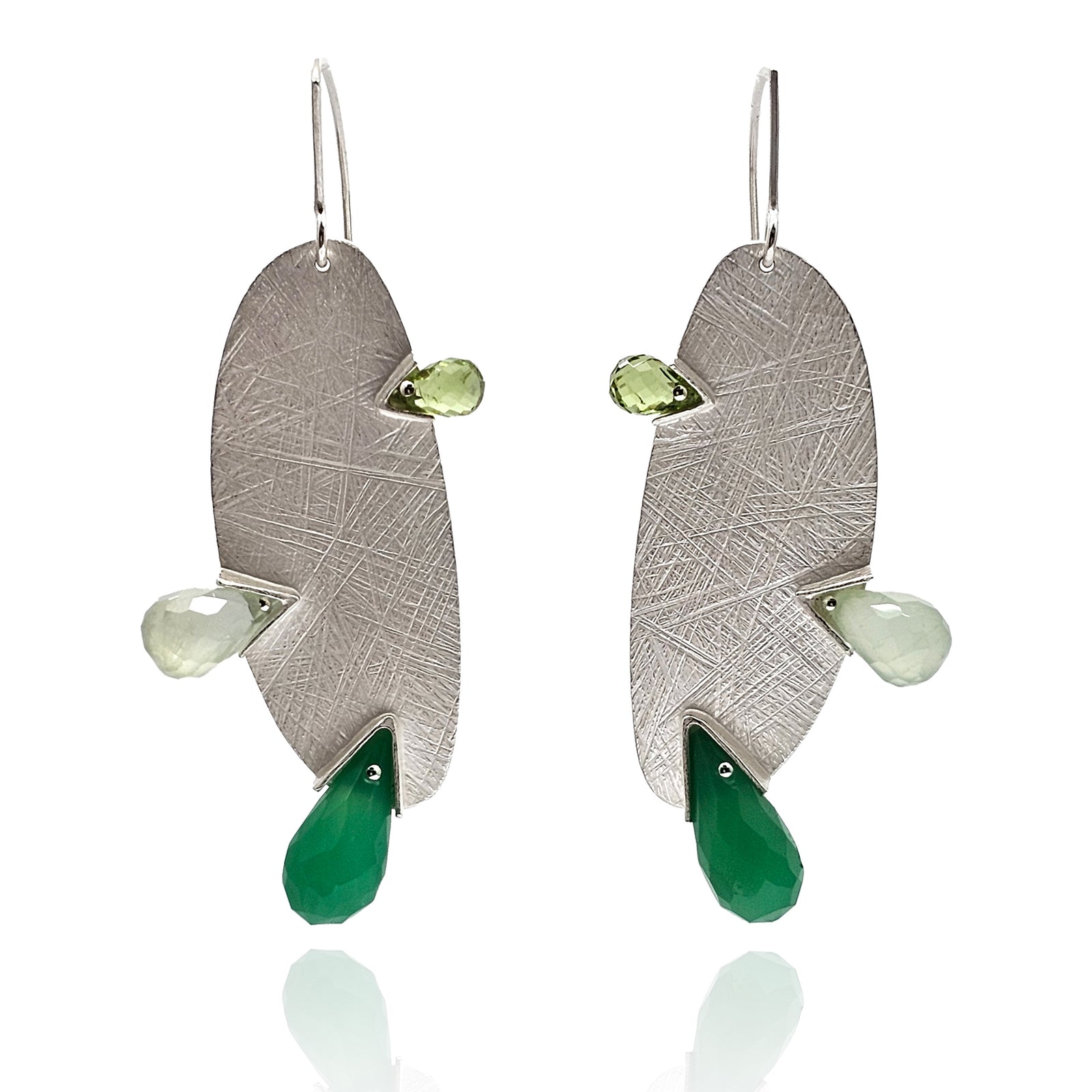 Triple Green Stone Sterling Silver Earrings - Pistachios