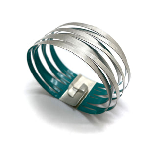 Turquoise Thick Stripe Bracelet-Bracelets-Claudia Hoppe-Pistachios