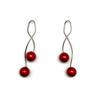 Twist Red Sphere Earrings