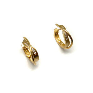 Twisted Gold and CZ Huggie Earrings-Earrings-Olaf Sagner-Pistachios