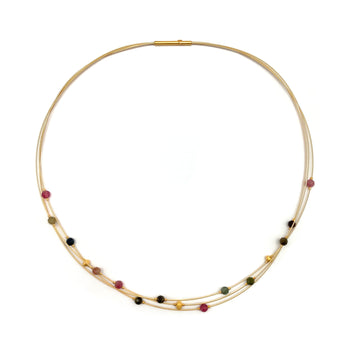 Watermelon Tourmaline and Gold Petite Collar Necklace