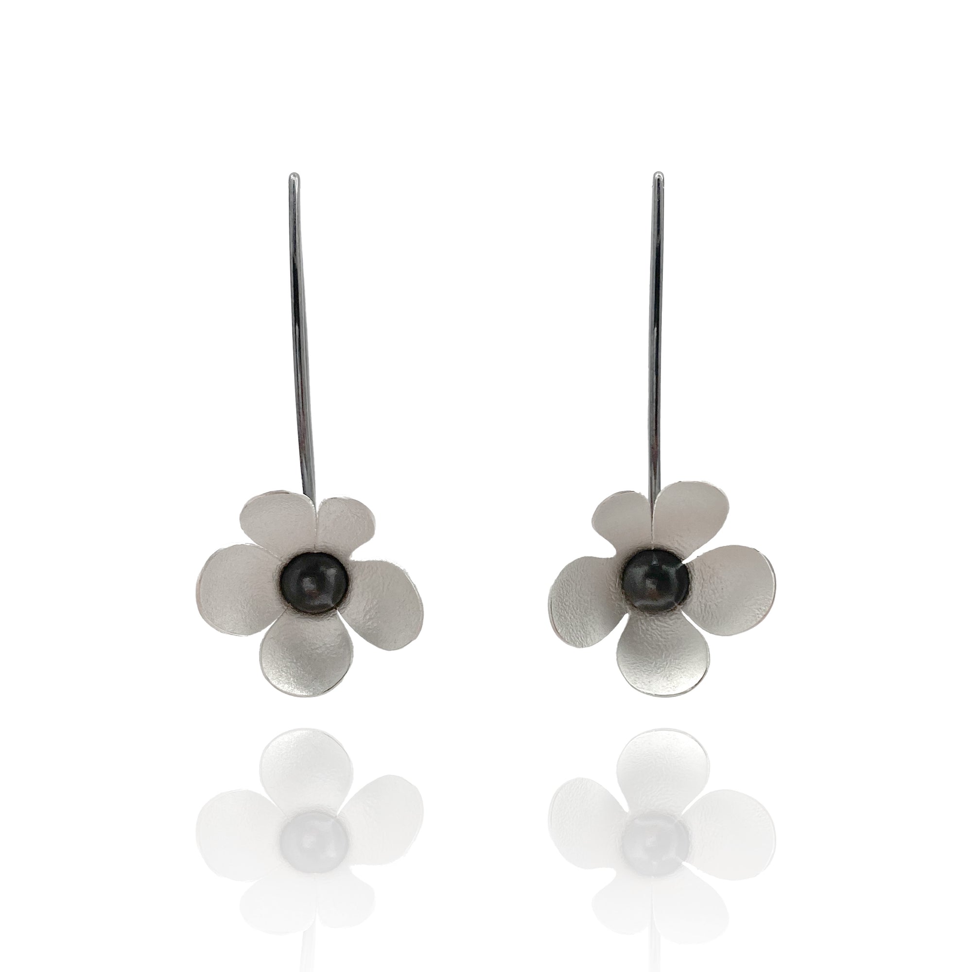 Whimsical Silver Flower Earrings-Earrings-Anna Krol-Pistachios