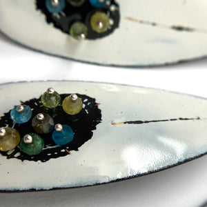 White Enamel Earrings with Blue Green Beads-Earrings-Jenne Rayburn-Pistachios