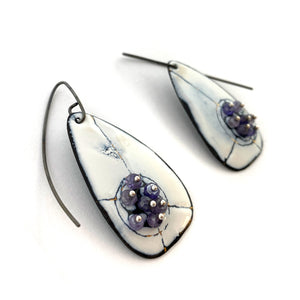 White Enamel Earrings with Purple Beads-Earrings-Jenne Rayburn-Pistachios