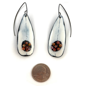 White Enamel Earrings with Red Orange Beads-Earrings-Jenne Rayburn-Pistachios