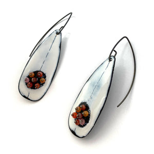White Enamel Earrings with Red Orange Beads-Earrings-Jenne Rayburn-Pistachios