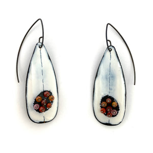 White Enamel Earrings with Red Orange Beads-Earrings-Jenne Rayburn-Pistachios