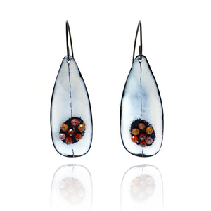White Enamel Earrings with Red Orange Beads-Earrings-Jenne Rayburn-Pistachios