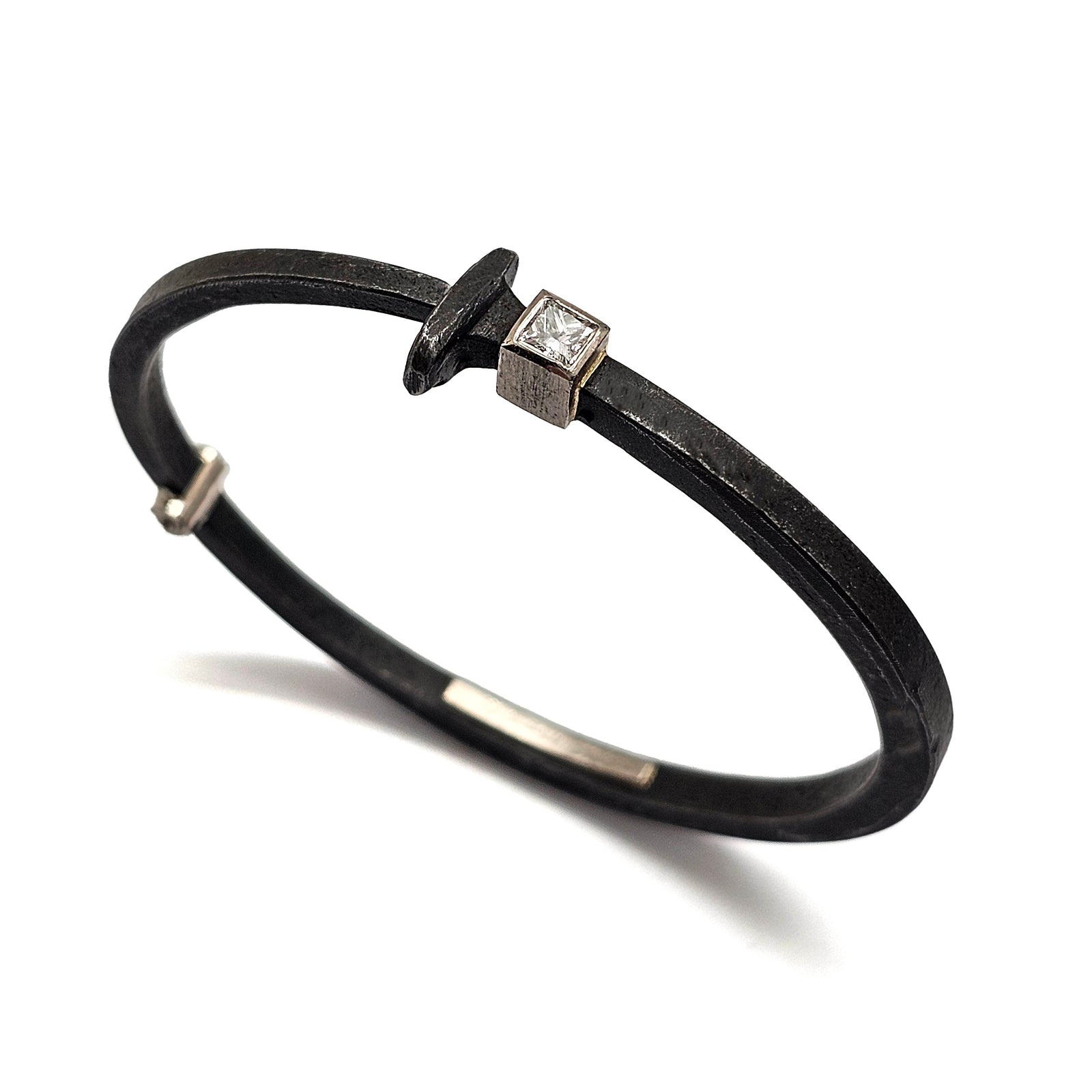White Gold and Diamond Nail Bracelet-Bracelets-Pat Flynn-Pistachios