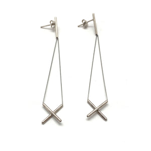 X Swing Drop Earrings - Silver-Earrings-Yoko Takirai-Pistachios