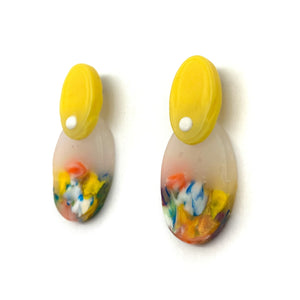 Yellow and White Layered Oval Earrings-Earrings-Asami Watanabe-Pistachios