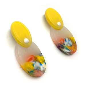 Yellow and White Layered Oval Earrings-Earrings-Asami Watanabe-Pistachios