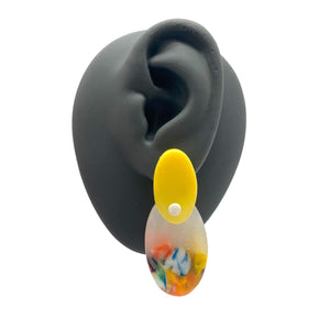 Yellow and White Layered Oval Earrings-Earrings-Asami Watanabe-Pistachios