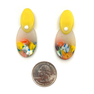 Yellow and White Layered Oval Earrings-Earrings-Asami Watanabe-Pistachios