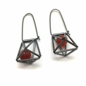 3-D Cage Earrings - Carnelian-Earrings-Emilie Pritchard-Pistachios