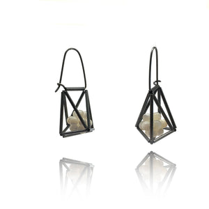 3-D Cage Earrings - White Spheres-Earrings-Emilie Pritchard-Pistachios