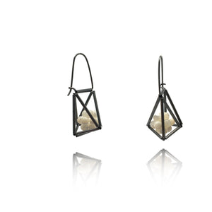 3-D Cage Earrings - White Spheres-Earrings-Emilie Pritchard-Pistachios